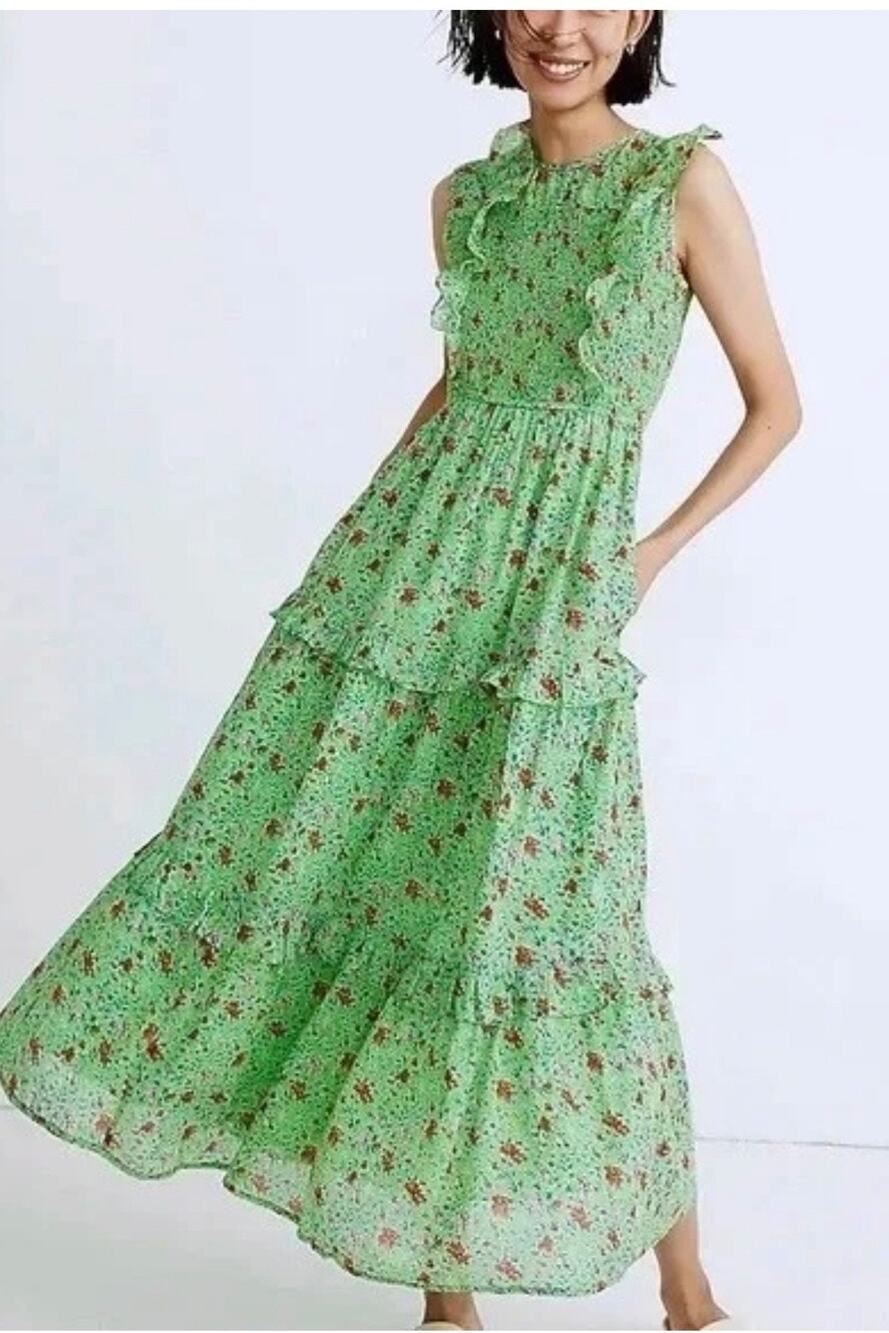 Banjanan smocked tiered floral Iris retro country peasant fairy dress small